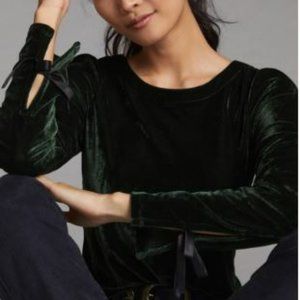 Anthropologie Open-Back Velvet top (dark green, Size S)